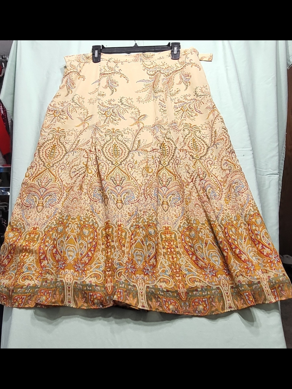 Coldwater Creek Peach and Mustard Paisley A-Line Skirt